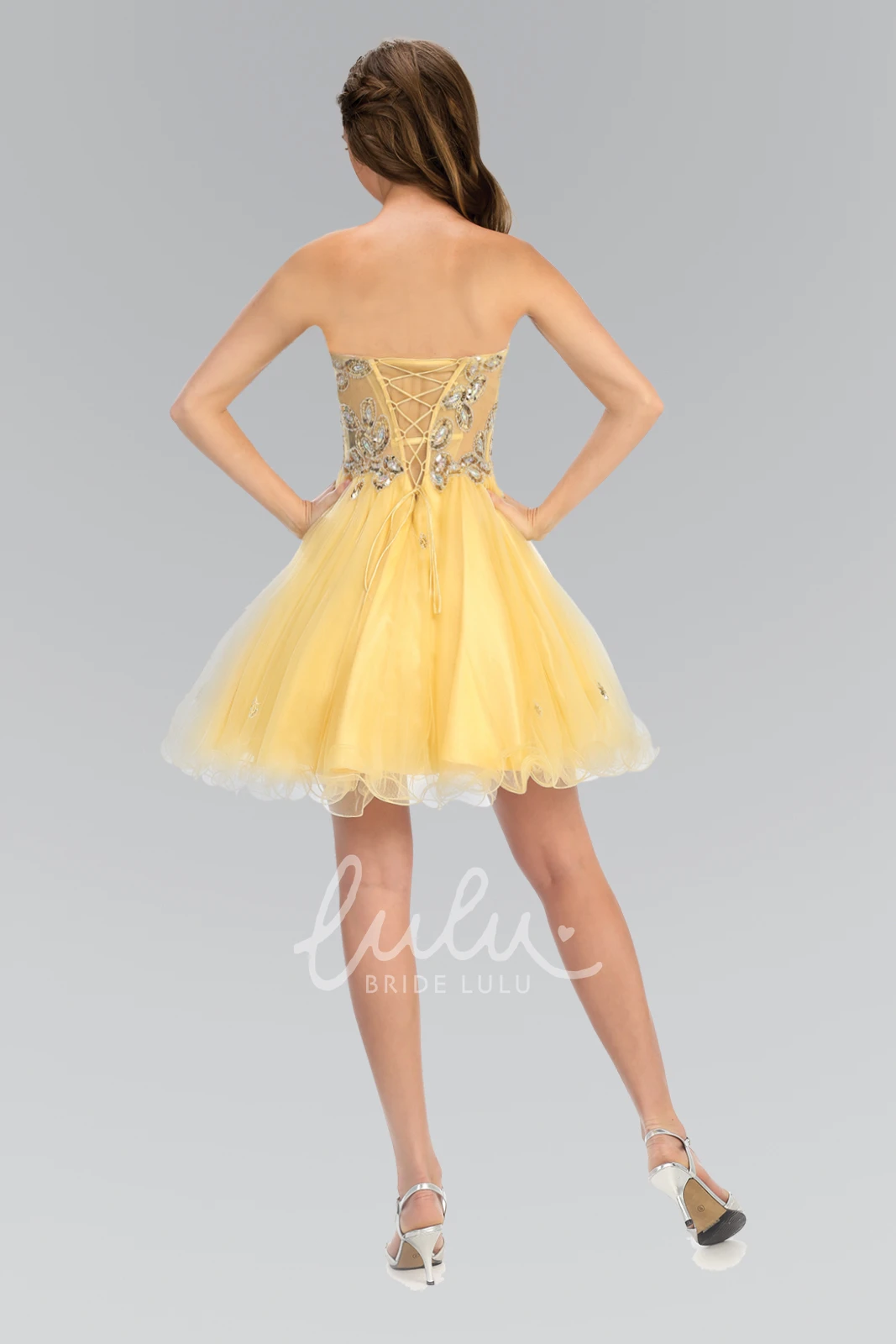 Strapless A-Line Tulle Satin Prom Dress with Beading and Pleats
