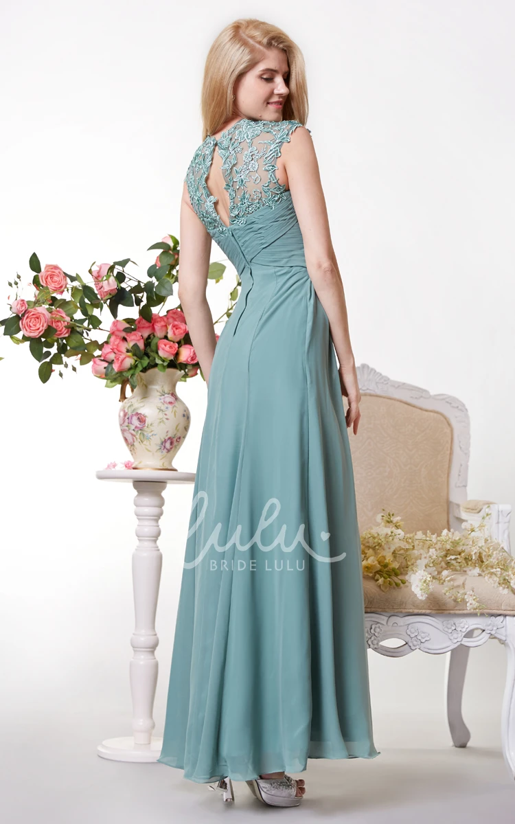 A-line Chiffon Bridesmaid Dress with Illusion Cap Sleeves and Lace