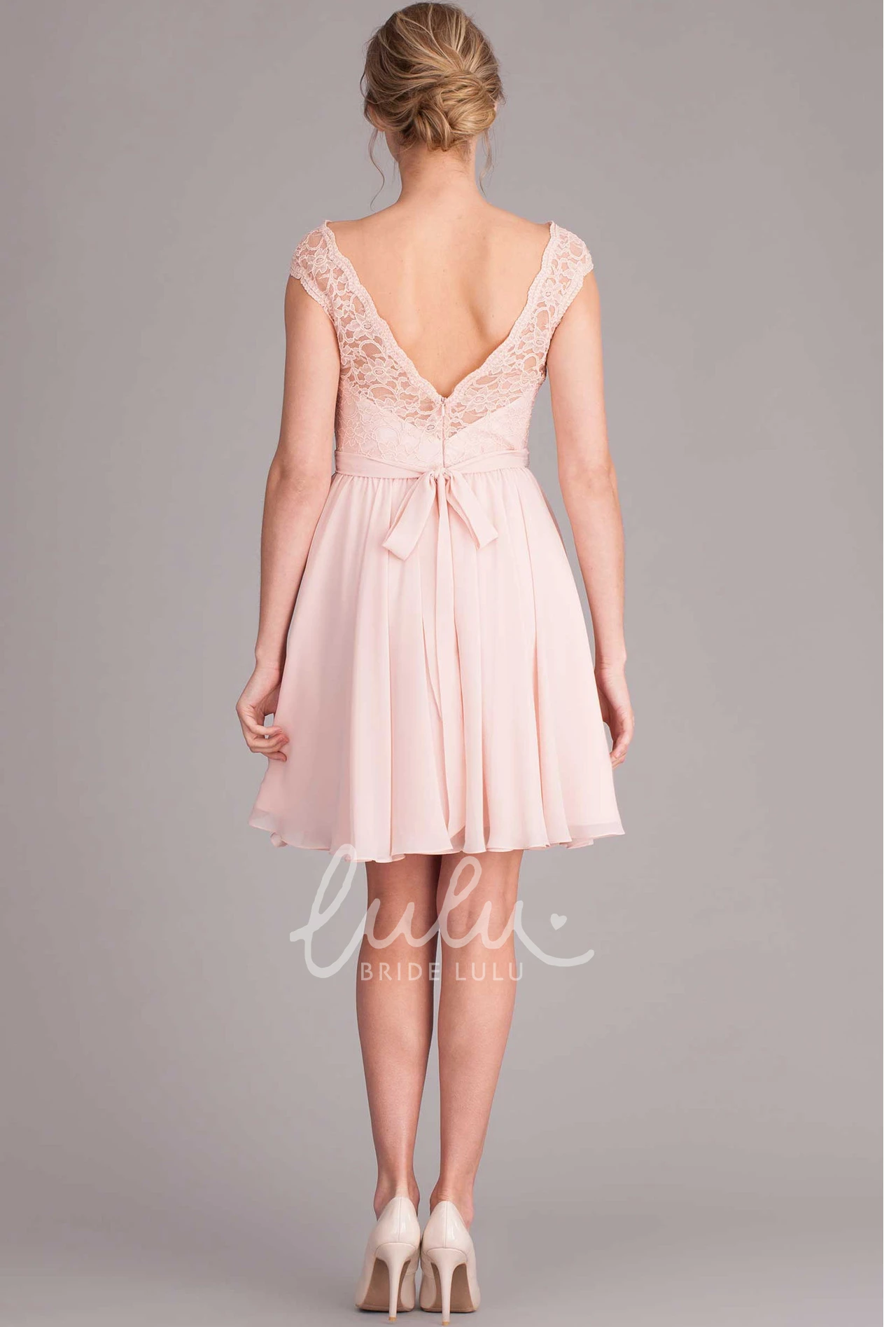 Lace Chiffon Cap-Sleeve Bridesmaid Dress with Pleats Elegant Bridesmaid Dress