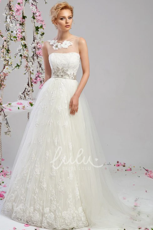 Appliqued Tulle Wedding Dress A-Line Floor-Length Strapless