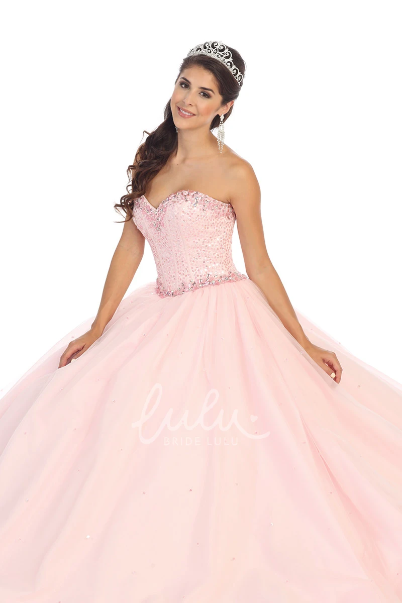 Sweetheart Tulle Beaded Formal Dress Ball Gown Sleeveless