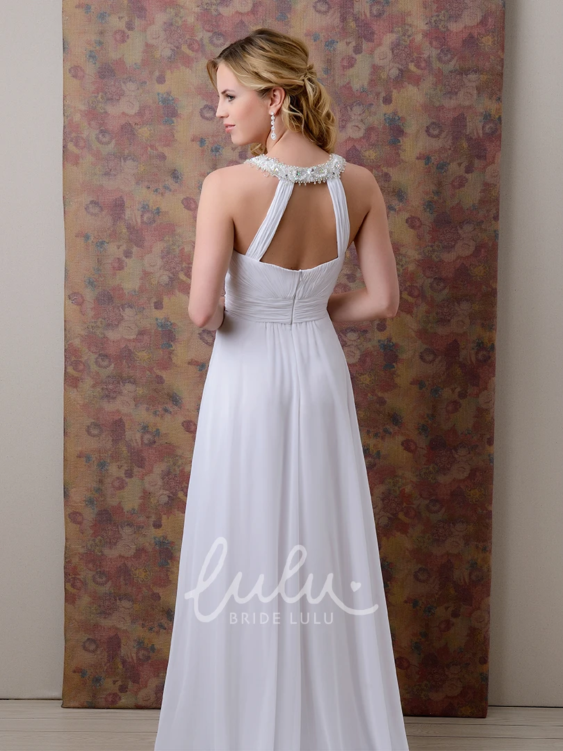 Chiffon A-Line Wedding Dress with Beaded Neckline and Ruching