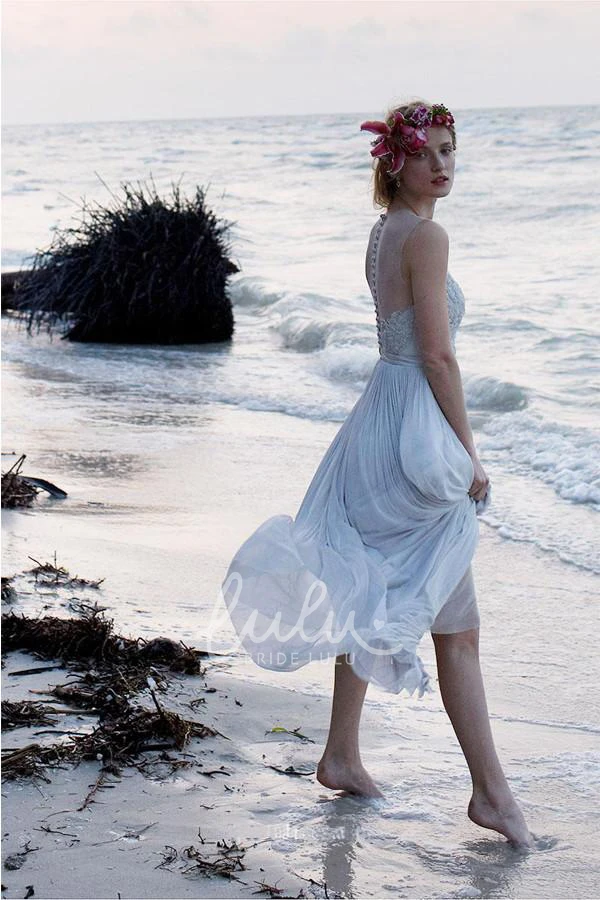 High Neck Chiffon A-Line Wedding Dress Modern Women's Bridal Gown