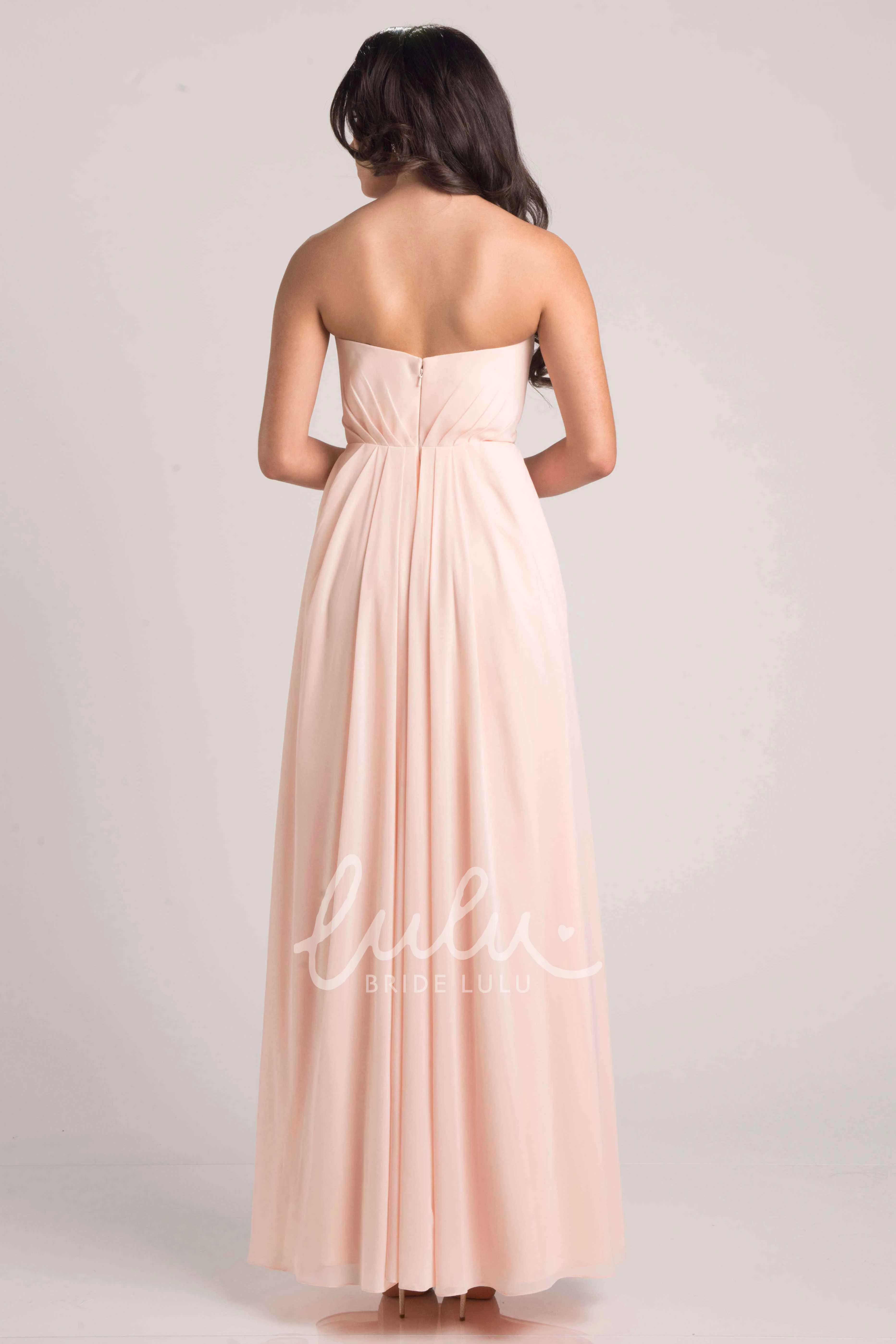 Chiffon Dress with Front Draping and Floral Accents Sweetheart Neckline