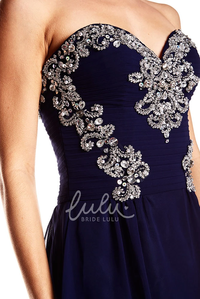 A-Line Beaded Chiffon Prom Dress Sweetheart Maxi Sweep Train Women's Formal