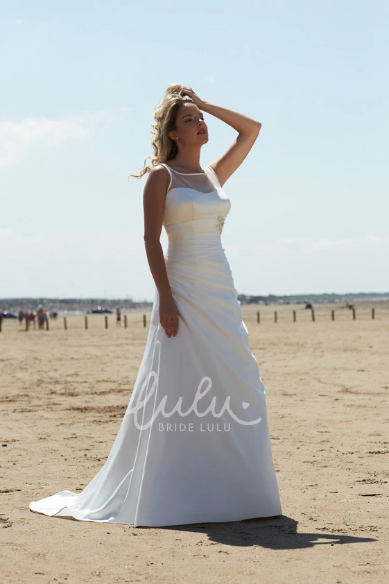 Broach Bateau-Neck Sleeveless Chiffon Wedding Dress with Side Draping Elegant Wedding Dress