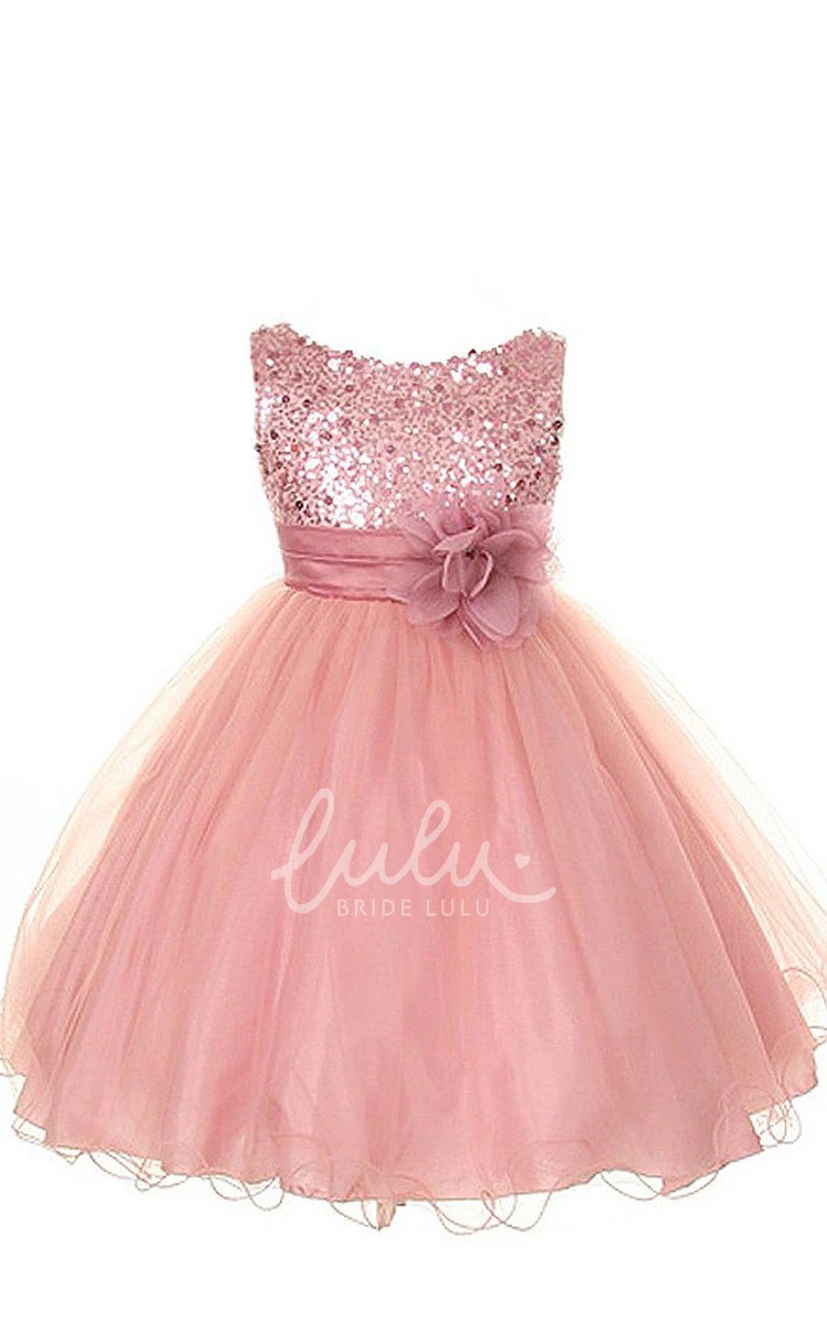 A-Line Sequined Prom Dress Floral Sleeveless Scoop-Neckline