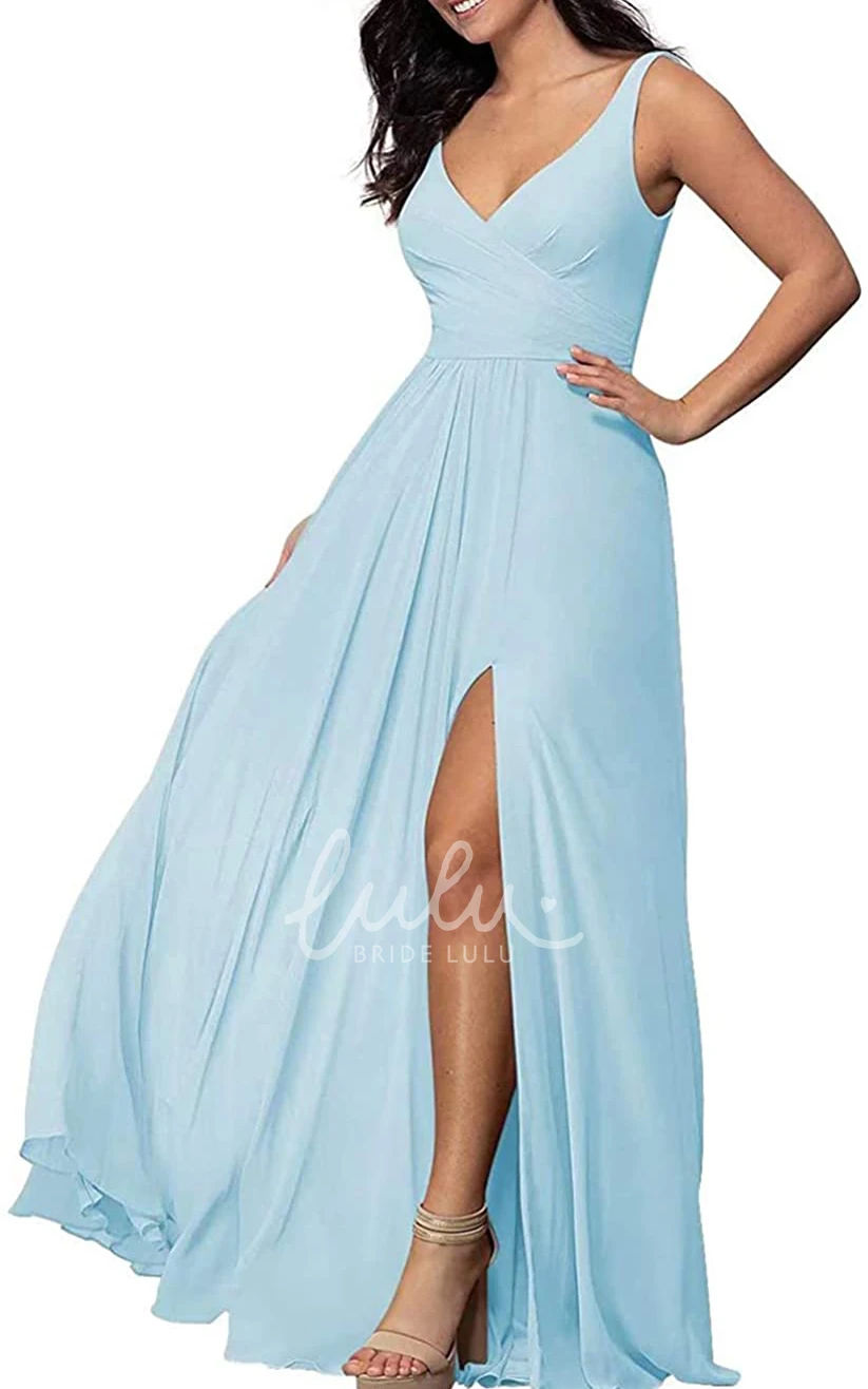 V-Neck Chiffon A-Line Bridesmaid Dress with Split Front Modern & Unique