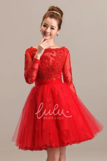 A-line Knee Length Lace and Tulle Bateau Dress Adorable & Classy