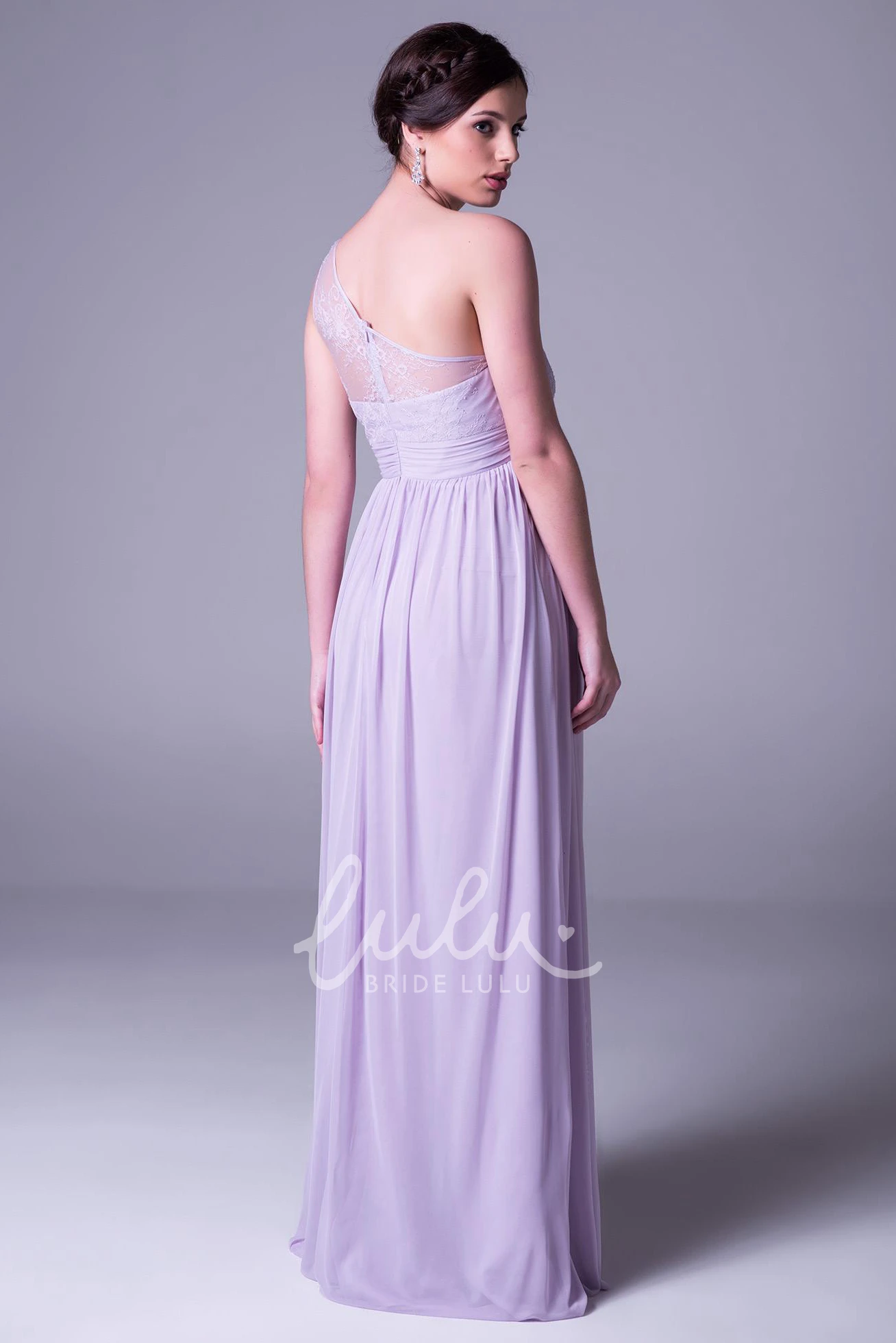 One-Shoulder Chiffon Bridesmaid Dress Empire Lace Detail