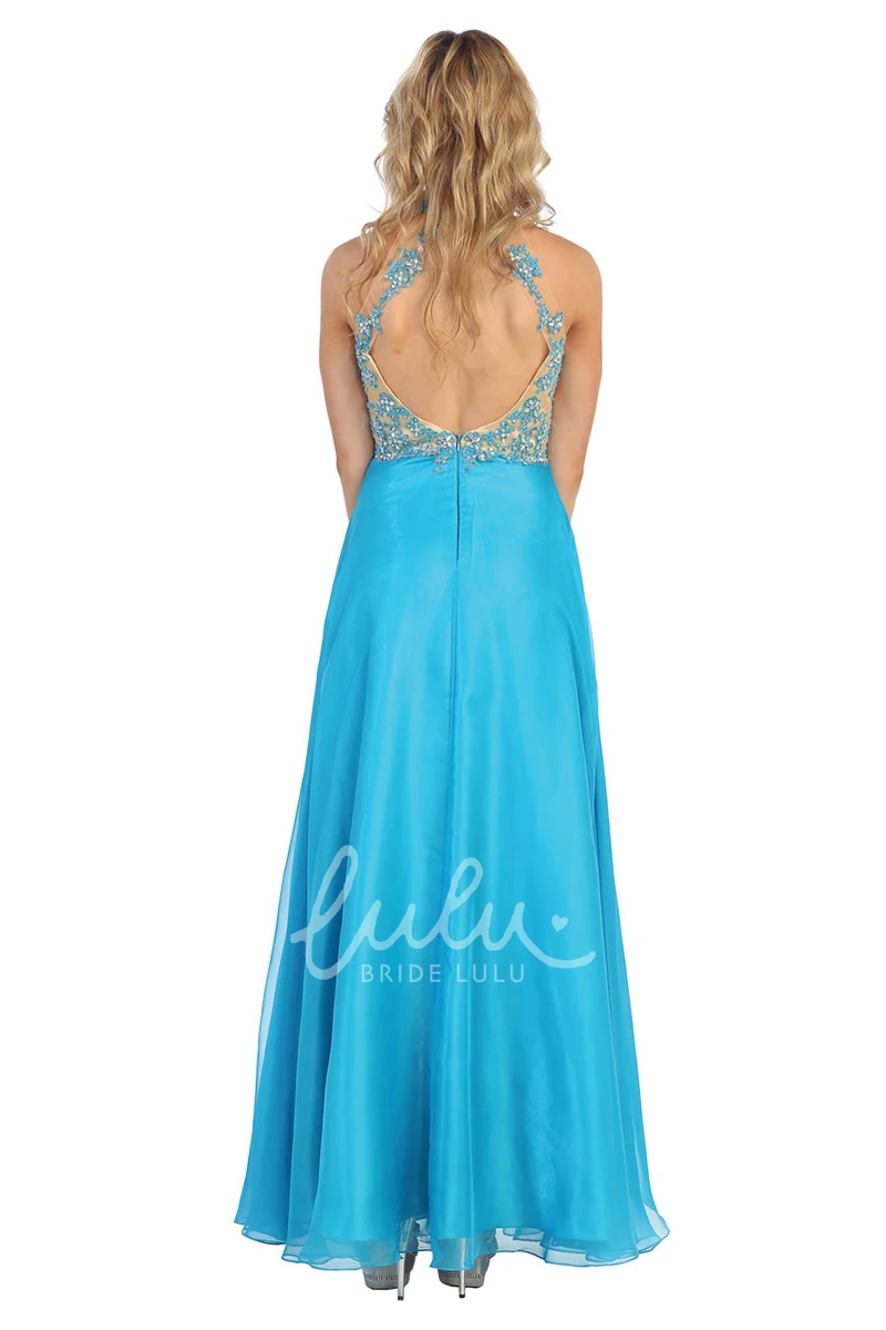 Sleeveless A-Line Chiffon Formal Dress with Keyhole and Appliques