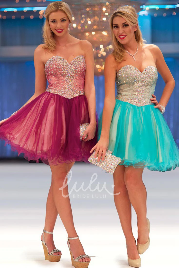 Beaded A-Line Strapless Prom Dress with Tulle Skirt