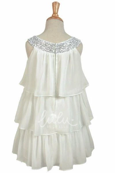Sequin Chiffon Flower Girl Dress Ankle Length