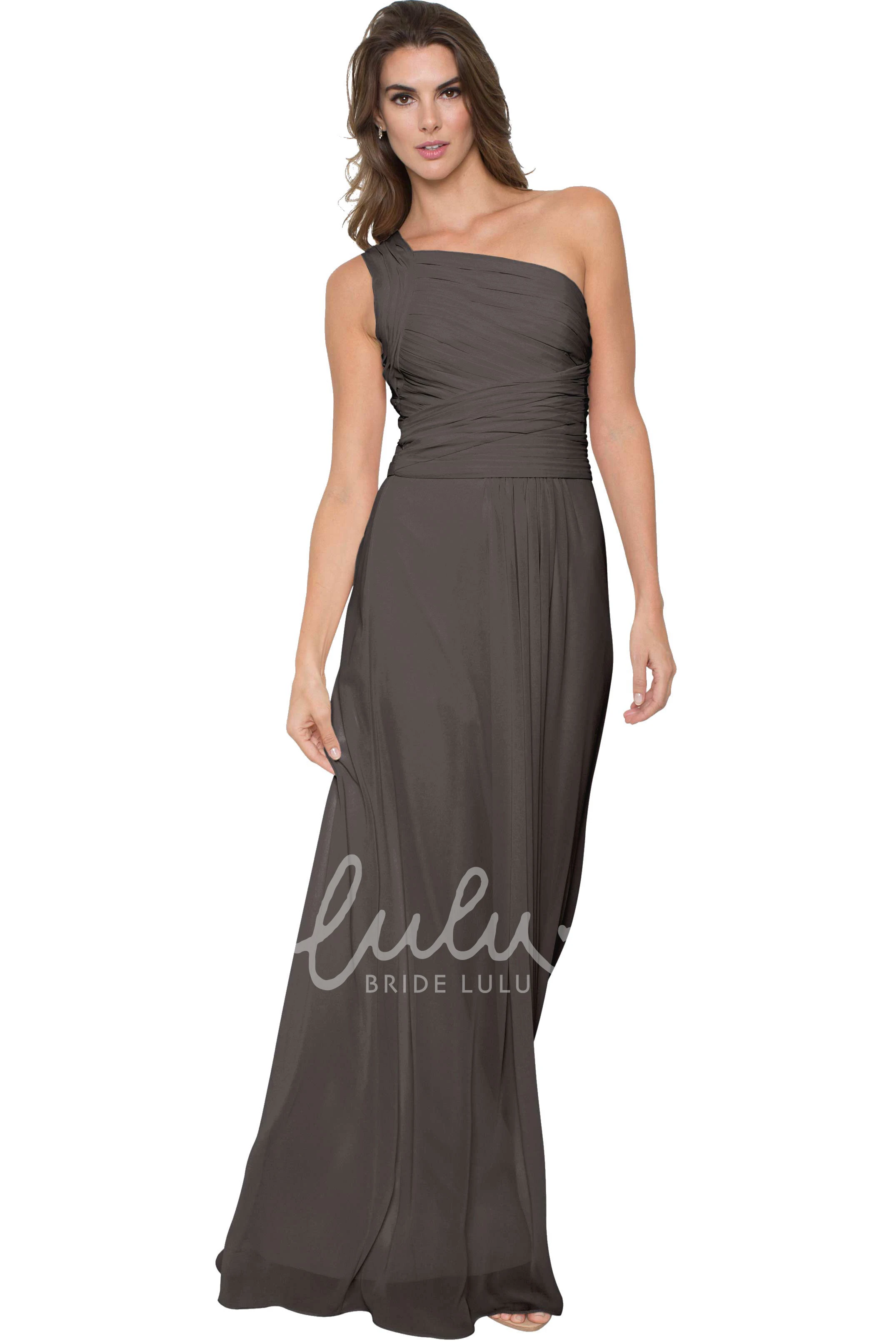Ruched One-Shoulder Chiffon Bridesmaid Dress Sleeveless & Floor-Length Multi-Color Convertible