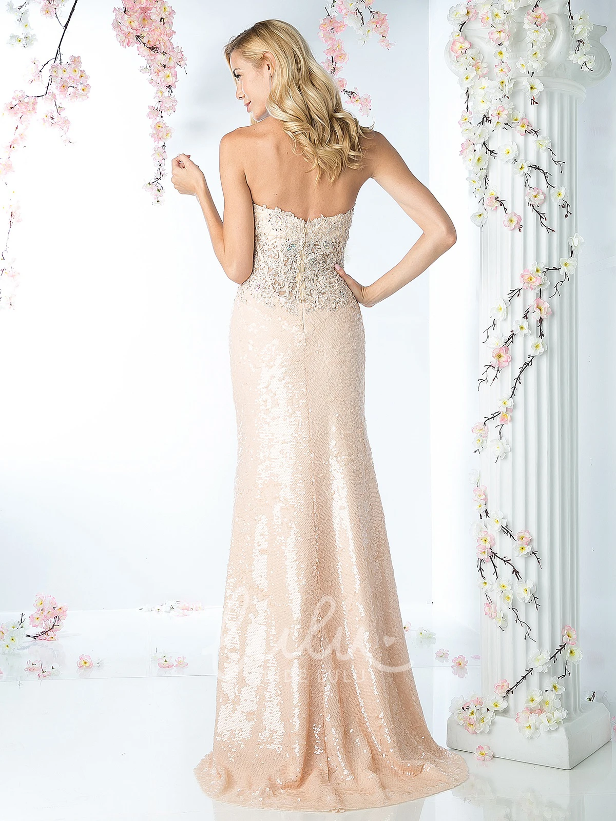 Sweetheart Sequin Backless Formal Dress with Appliques