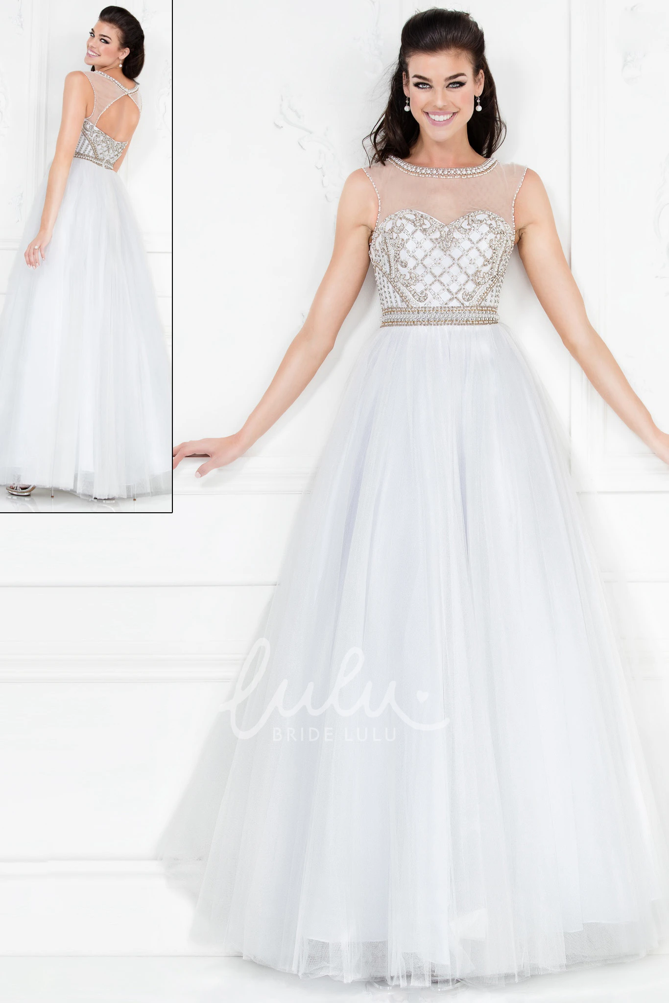 Tulle Keyhole A-Line Dress with Beading and Pleats for Prom