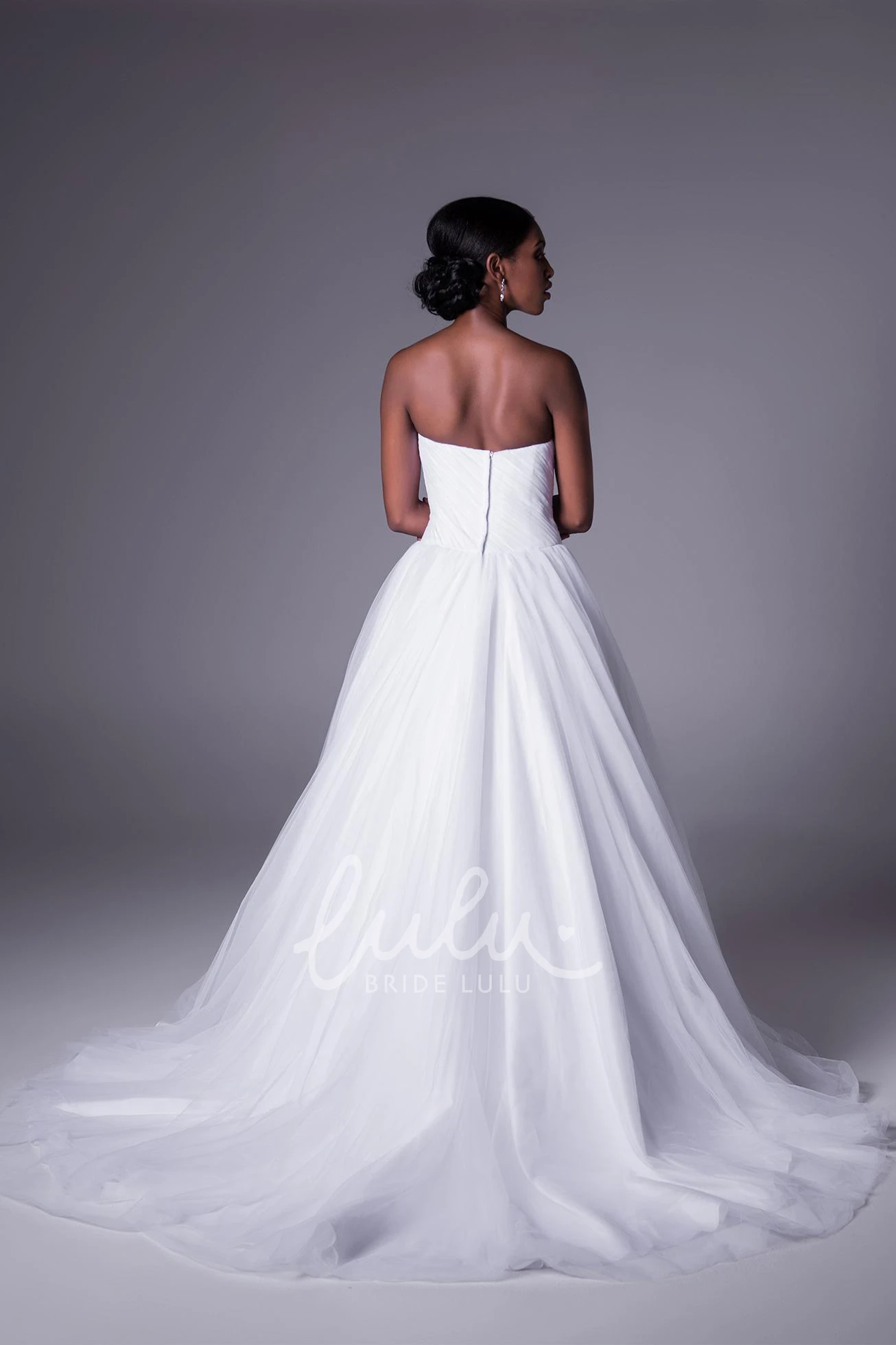 Tulle Strapless Ball Gown Wedding Dress with Ruching and Sweep Train