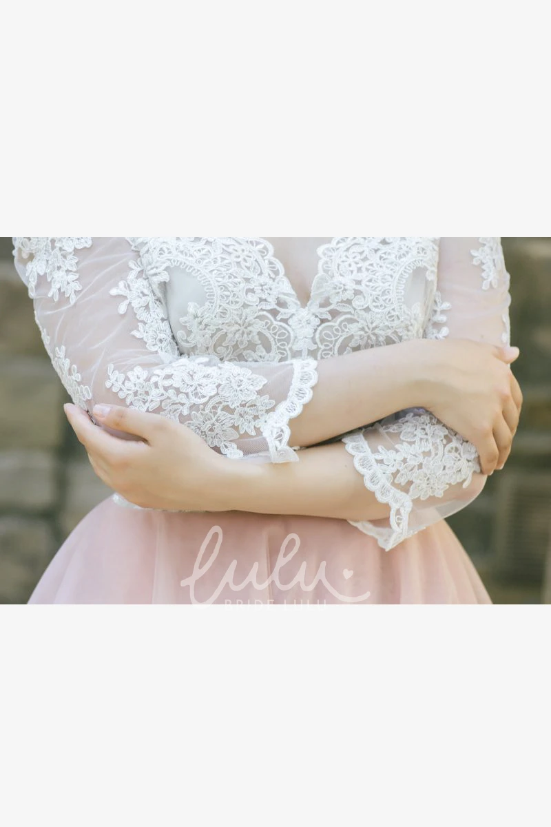 V-neck Lace Wedding Gown with Bow Adorable Bridal Dress