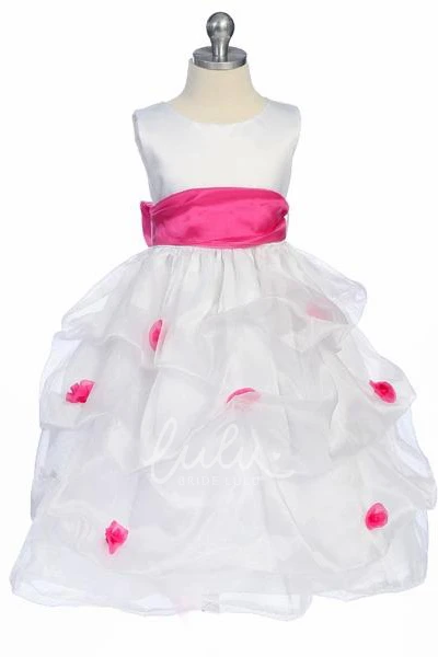 Ruched Organza Flower Girl Dress Tea-Length Spring Wedding Dress