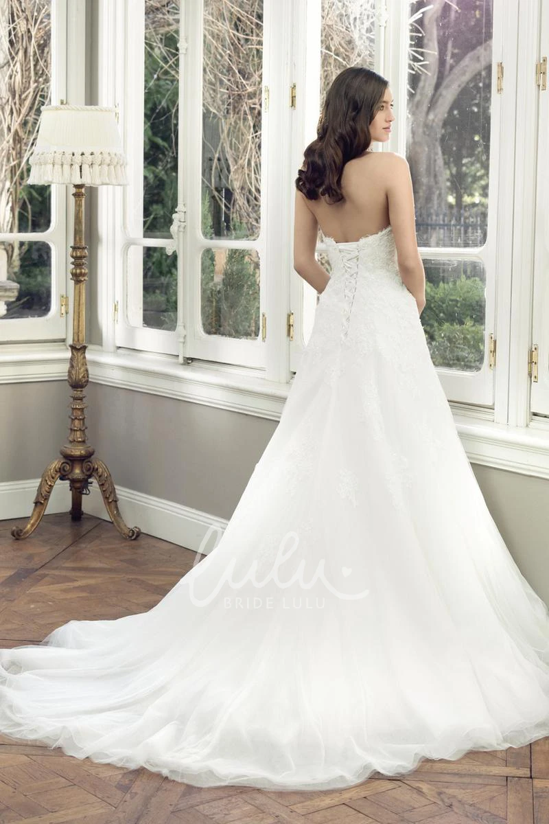 Queen-Anne Lace&Satin Warm Wedding Dress with Chapel Train A-Line