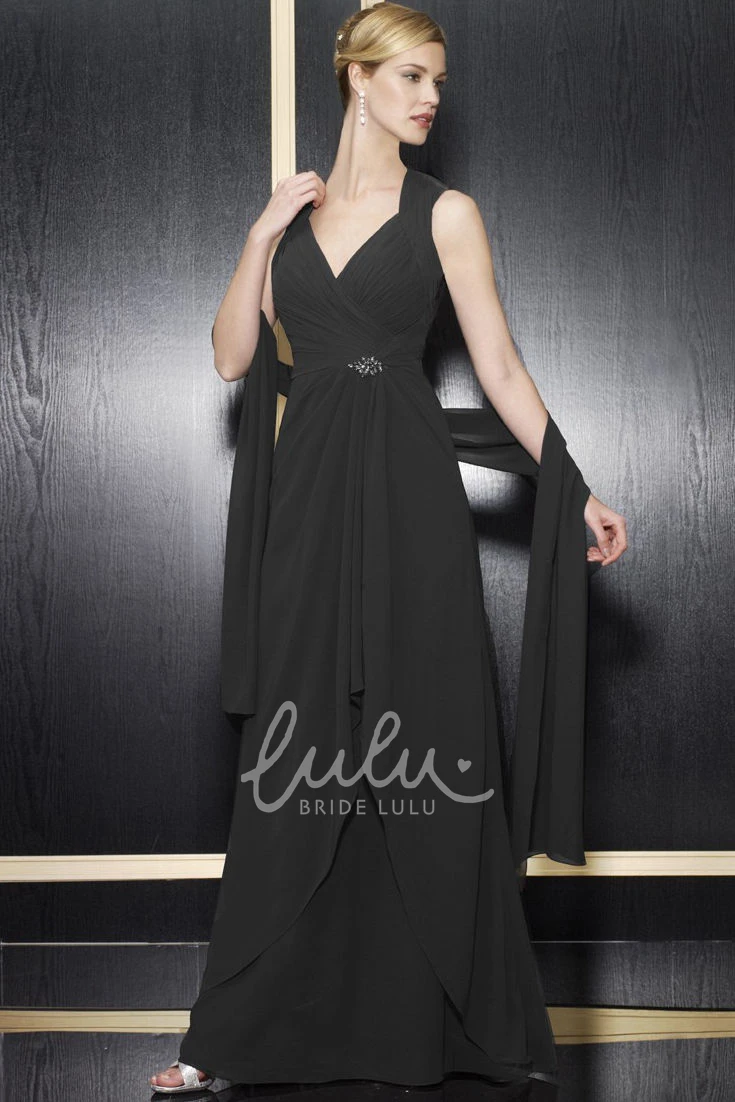 Floor-Length Chiffon A-Line Dress with Draping and Keyhole Back for Formals