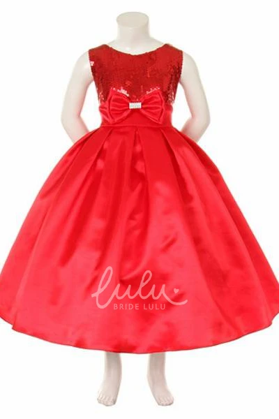 Sequins&Satin Flower Girl Dress Tea-Length Bowed Classy