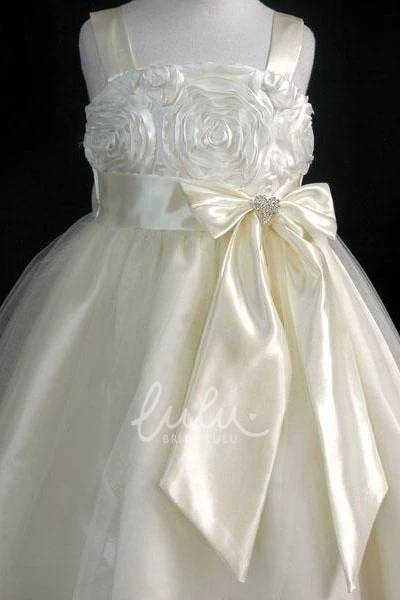 Embroidered Tulle Satin Flower Girl Dress with Split Front Modern Wedding Dress