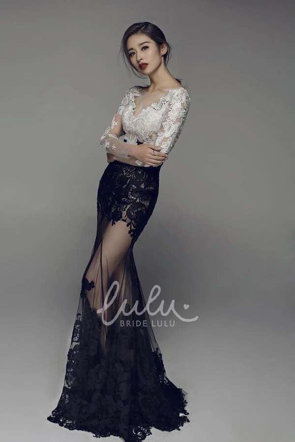 Mermaid Illusion Long Sleeve Prom Dress with Appliques