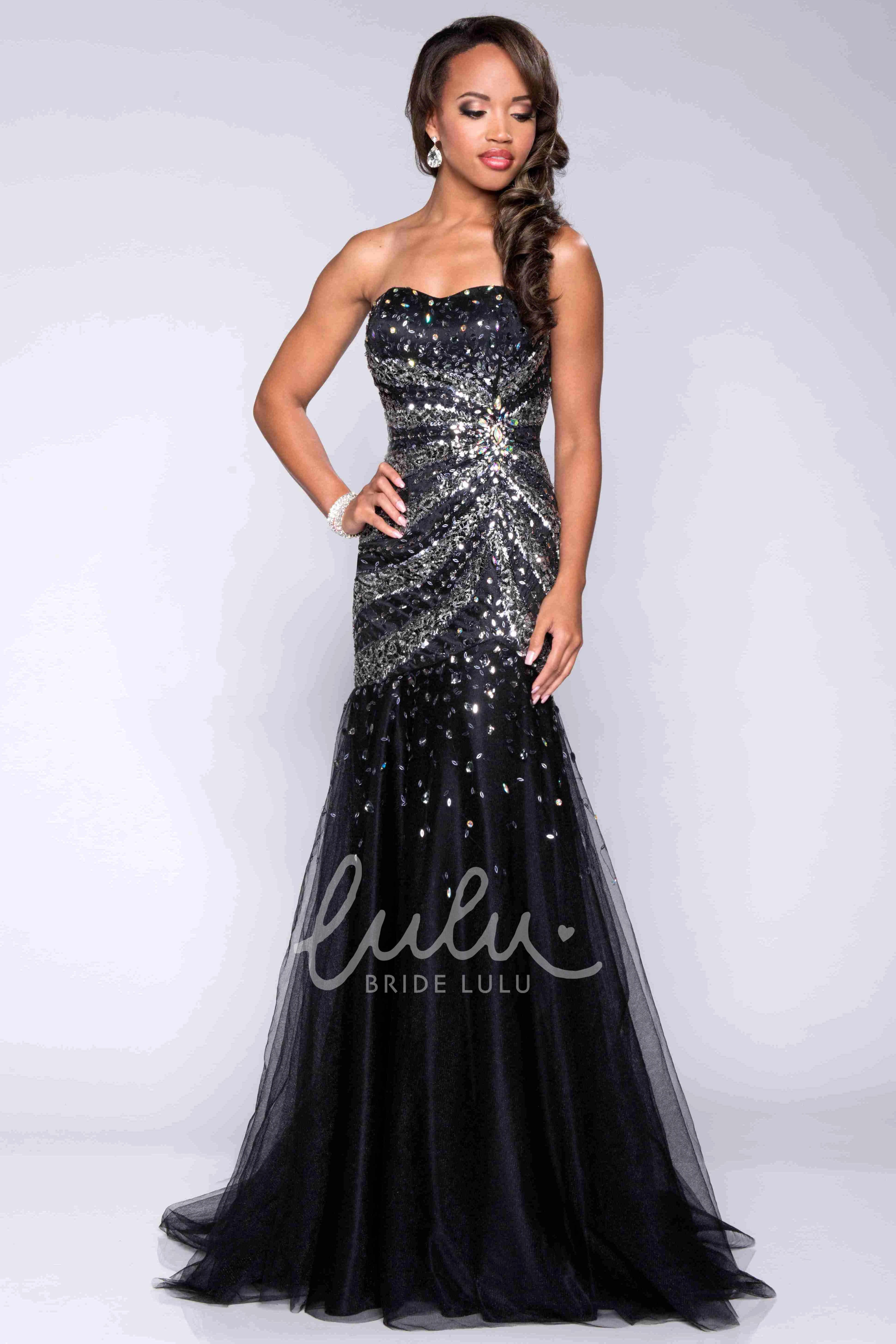 Trumpet Sequin Tulle Strapless Prom Dress Glamorous Party Dress 2025