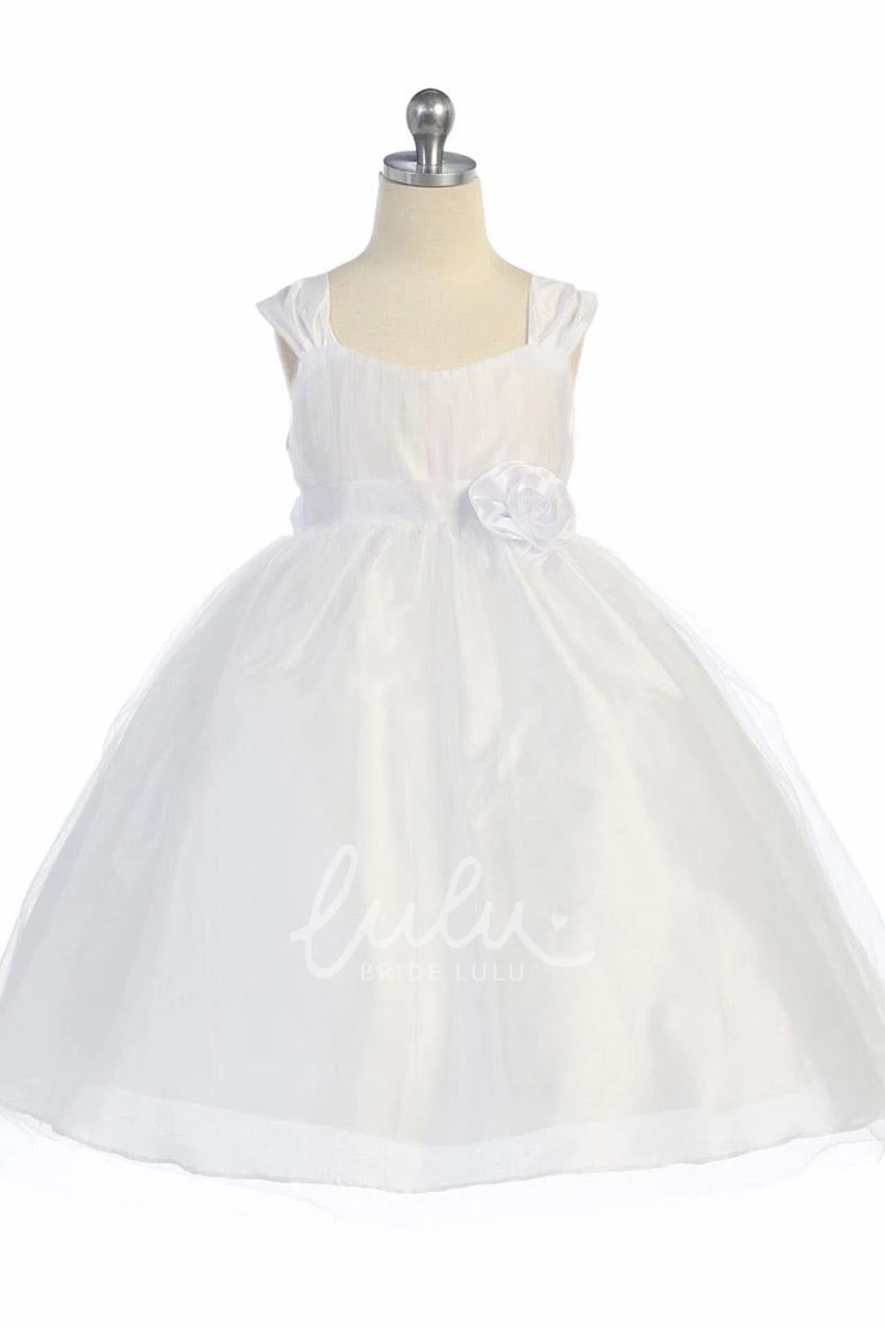 Empire Straps Tiered Tulle Tea-Length Flower Girl Dress Unique Dress for Girls