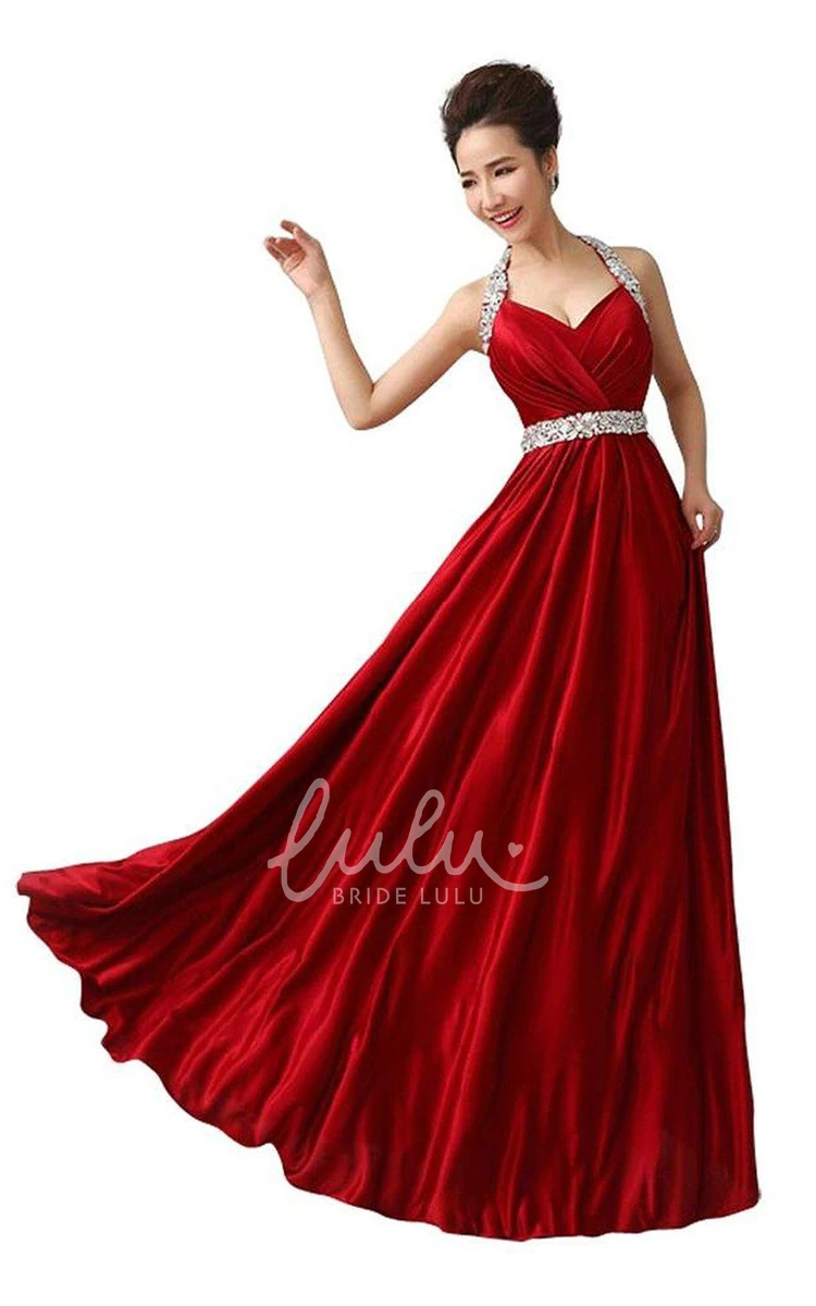 Beaded Halter A-line Formal Dress with Unique Style