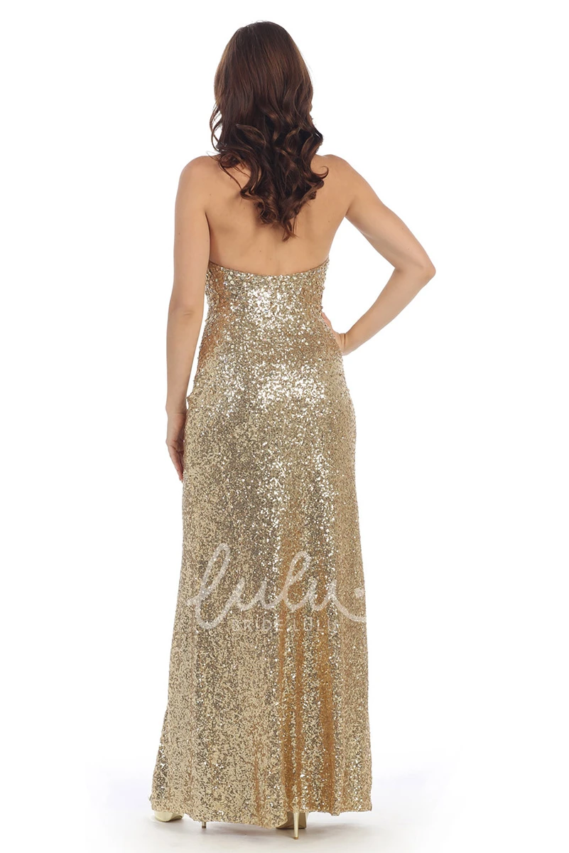 Backless Sequin Strapless Sheath Formal Dress with Split Front