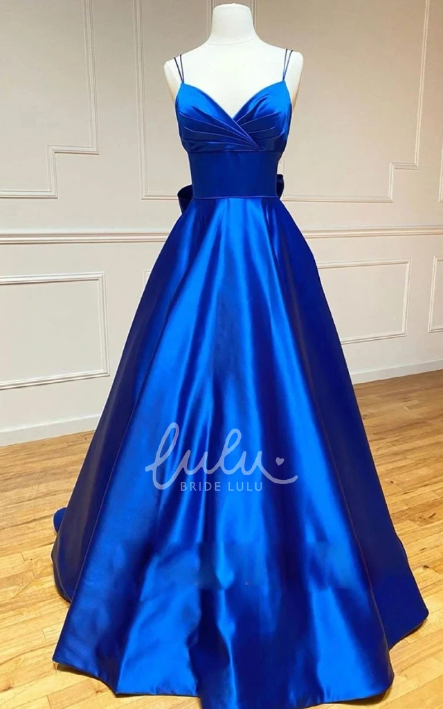 Satin Sleeveless A Line Formal Dress Train Romantic Floor-length with Bow