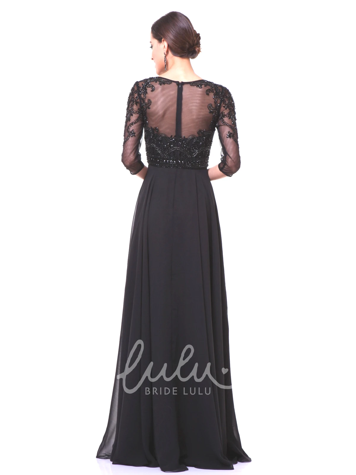 Bateau Half Sleeve Chiffon Dress with Beading A-Line Bridesmaid Dress