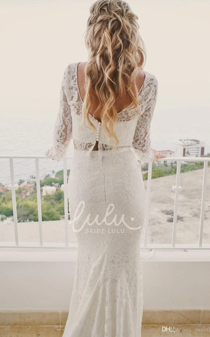 Bohemian Lace Two-Piece Floor-length Wedding Dress Long Sleeve