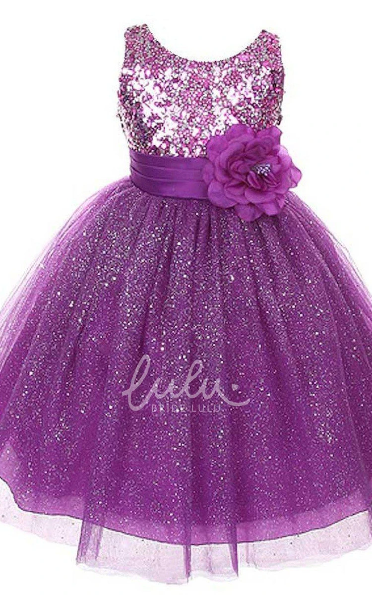 Sleeveless A-line Sequined Dress With Flower and Bow