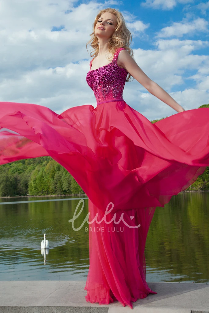 Crystal Cap-Sleeve Chiffon Prom Dress Long & Pleated