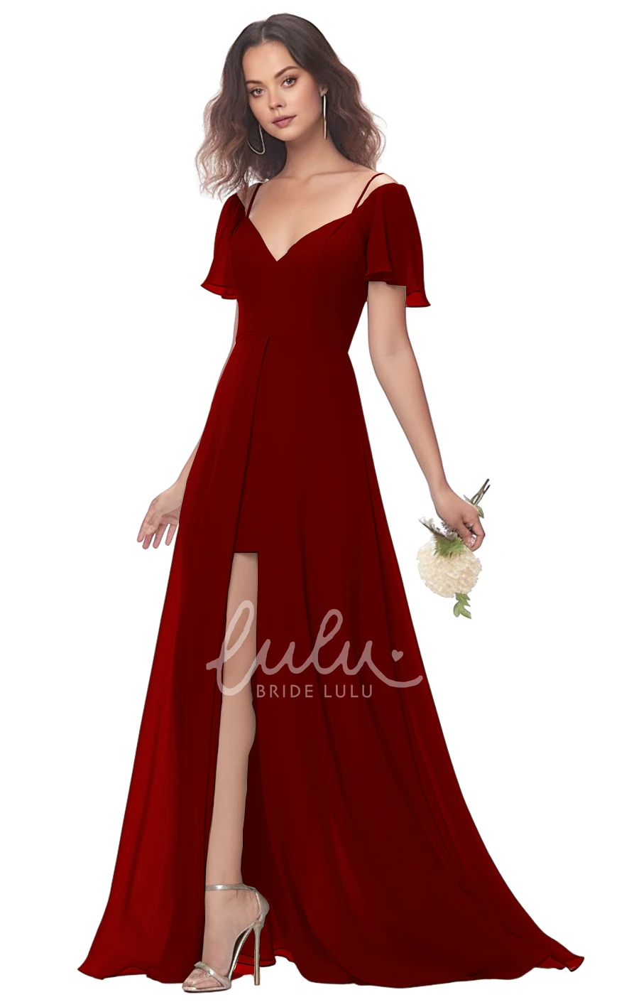A-Line Chiffon V-neck Bridesmaid Dress with Split Front Modest & Unique
