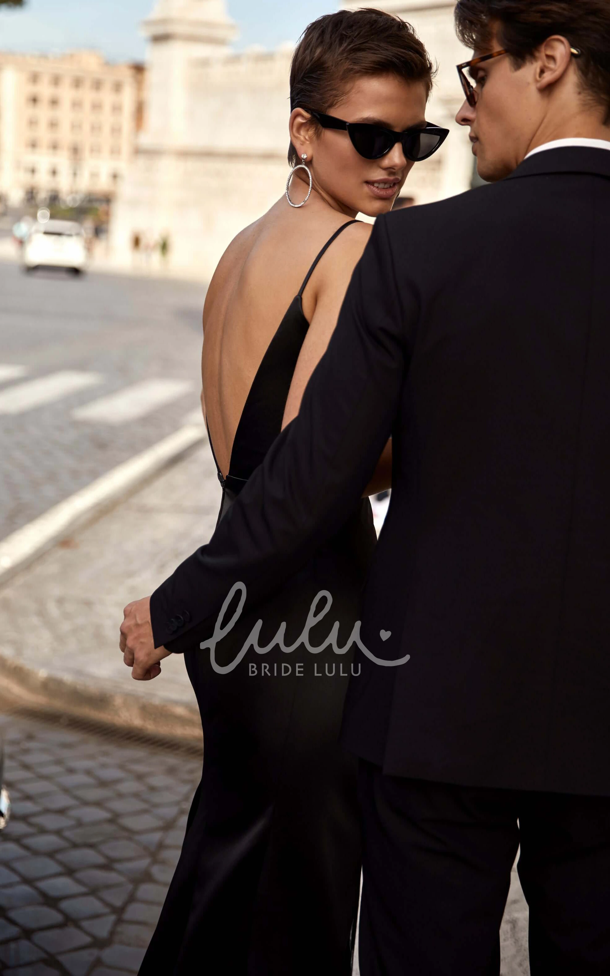 Simple Satin Spaghetti Guest Dress with Open Back and Split Front Women's Formal Guest Dress