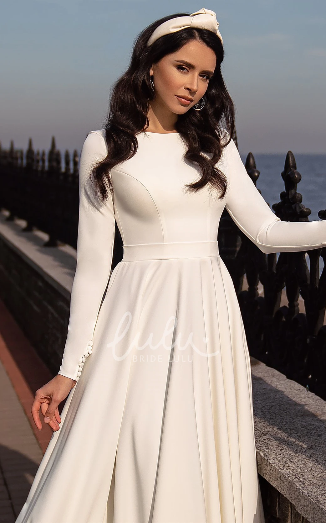 Simple Satin A Line Wedding Dress with Jewel Neckline and Ruching Classy Bridal Gown 2025
