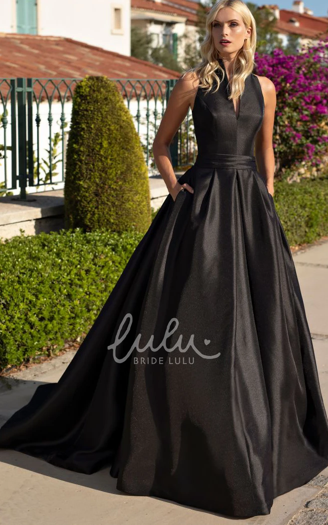 Satin Ruched Ball Gown Sleeveless Evening Dress Modern