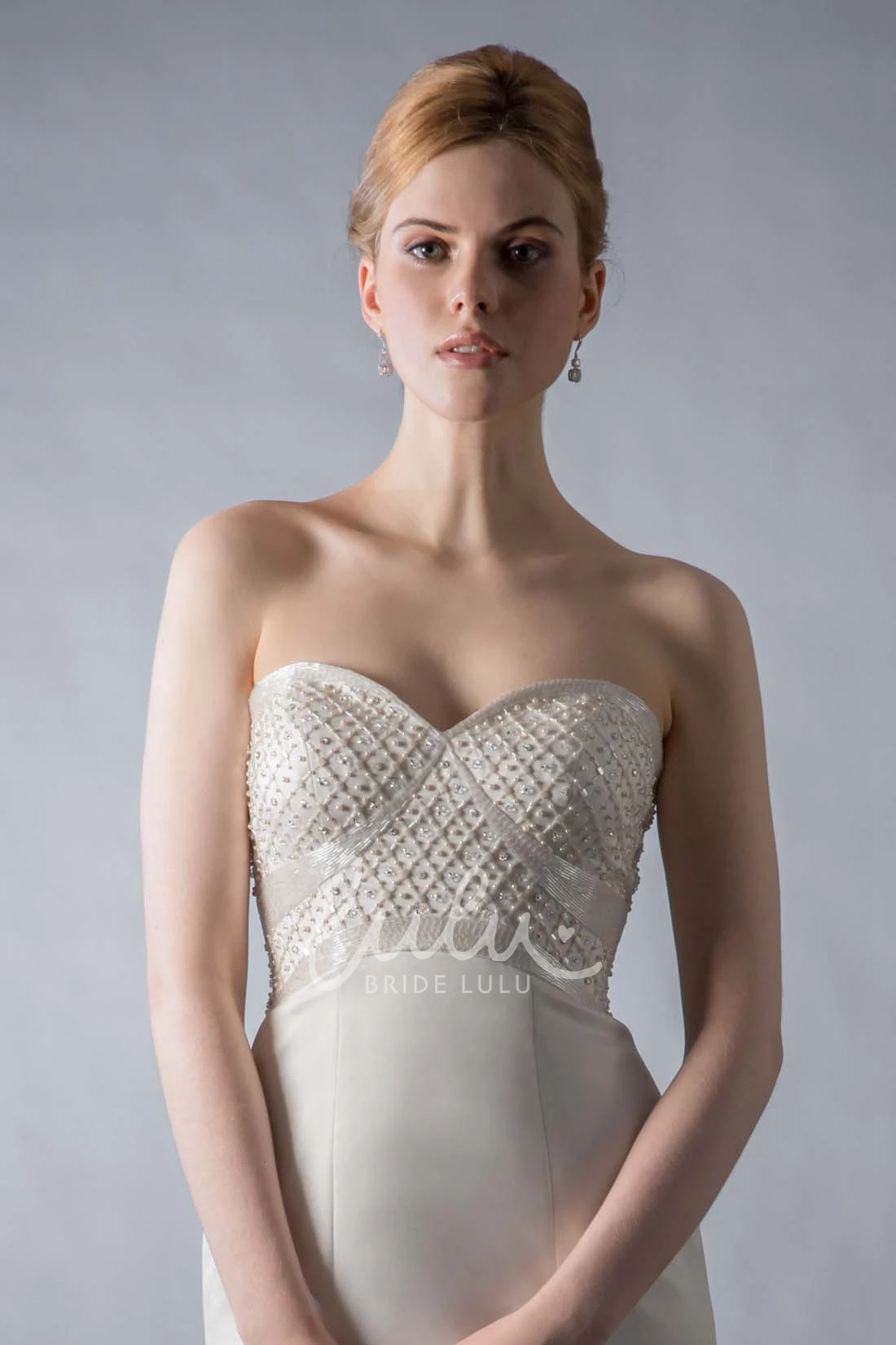 Sheath Sweetheart Beaded Satin Wedding Dress Floor-Length Sleeveless