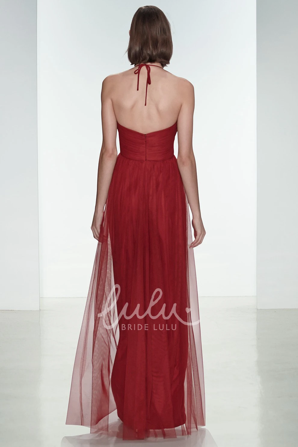 Criss-Cross Spaghetti Tulle Bridesmaid Dress in Sleeveless Style