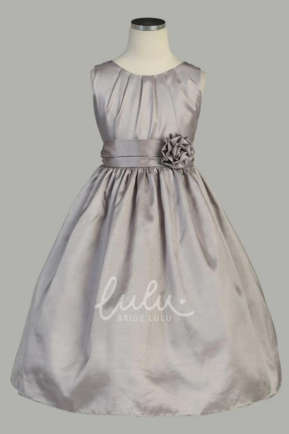 Pleated Taffeta Flower Girl Dress Tea-Length