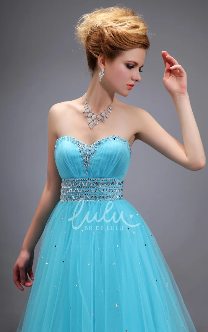 Empire Beaded Tulle Formal Dress with Pleats and Sweetheart Neckline