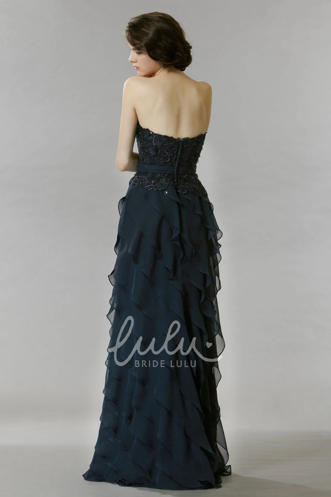 Lace Chiffon Strapless Prom Dress with Backless Style A-Line Floor-Length Sleeveless Dress