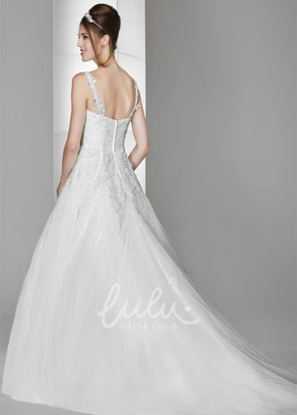 Ball Gown Floor-Length V-Neck Sleeveless Beaded Tulle&Satin Wedding Dress Beaded Tulle&Satin Wedding Dress with V-Neck and Floor-Length Ball Gown