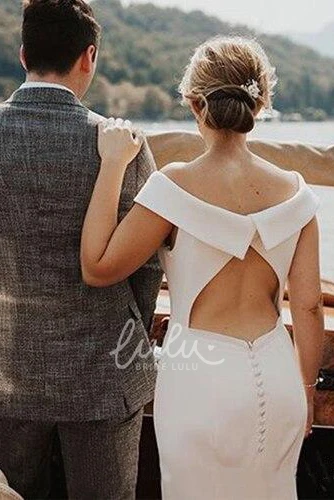 Off-the-shoulder Mermaid Bridal Gown with Keyhole Back Simple and Elegant