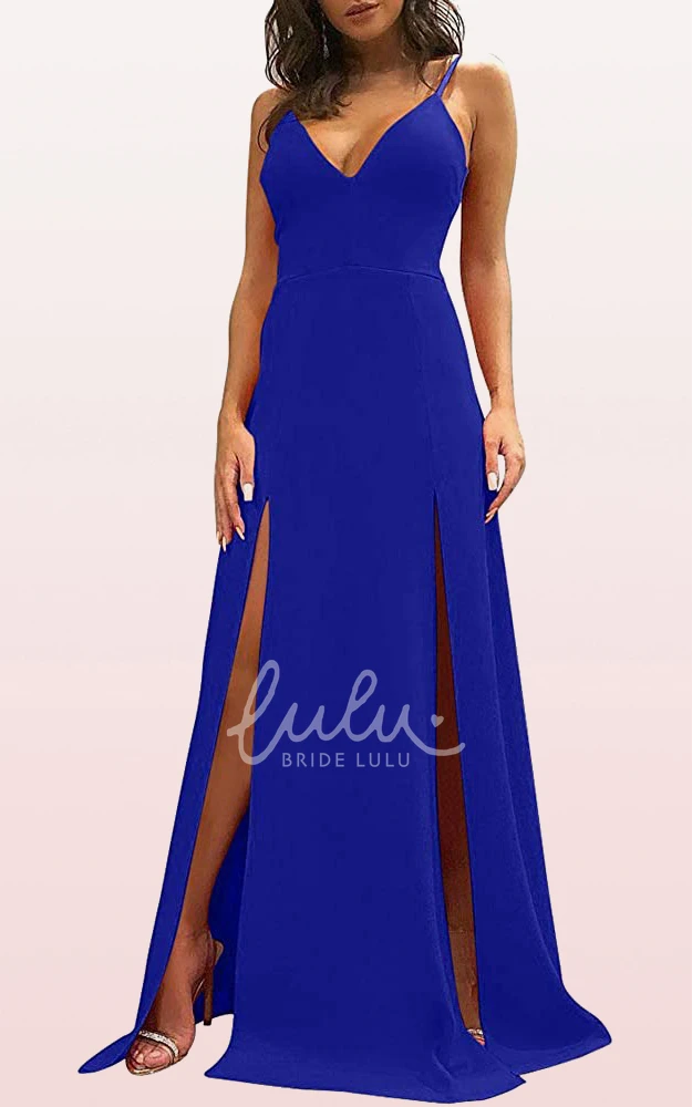 Elegant Sleeveless Satin V-neck A Line Mother Dress with Split Front Evening Dress