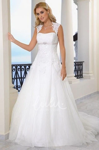 Maxi A-Line Tulle Wedding Dress with Queen Anne and Appliques